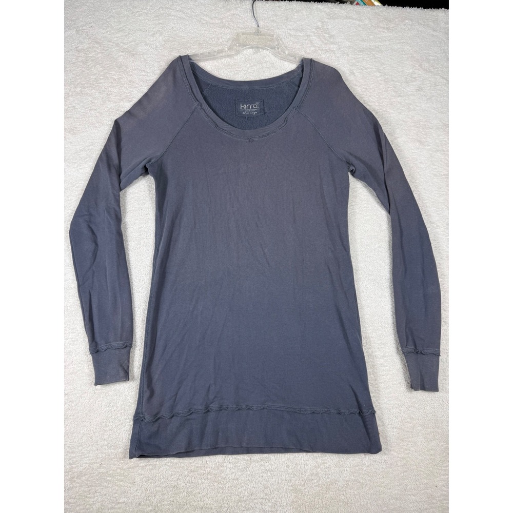 Kirra Tunic Sweatshirt Womens XL Grey Good Distressed Raw Edge Long Sleeve Tunic